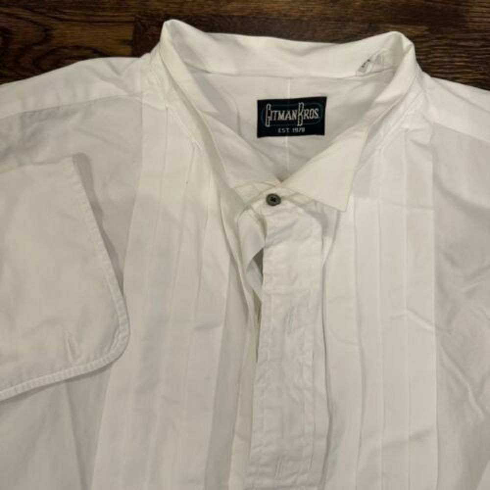 Gitman Bros Ruffled Tuxedo Shirt‎ Men 19 37 French Cuff Dress Formal White USA
